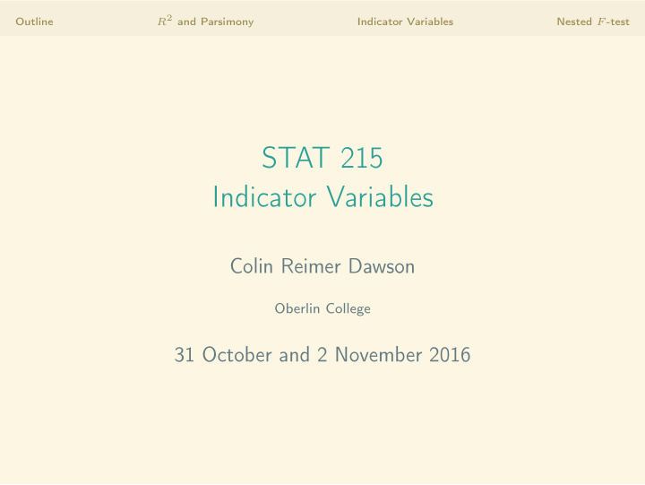 stat 215 indicator variables