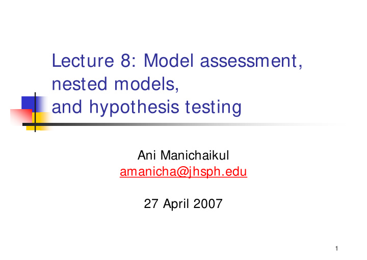 lecture 8 model assessment nested models and hypothesis