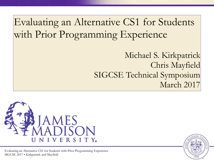 evaluating an alternative cs1 for students with prior