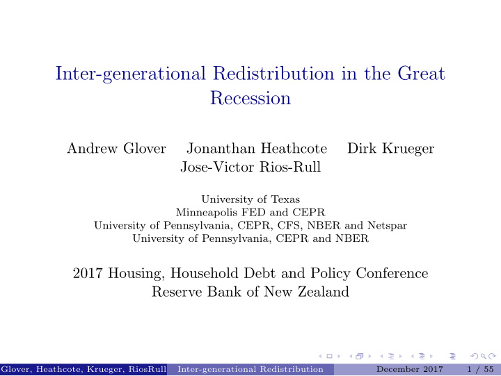 inter generational redistribution in the great recession