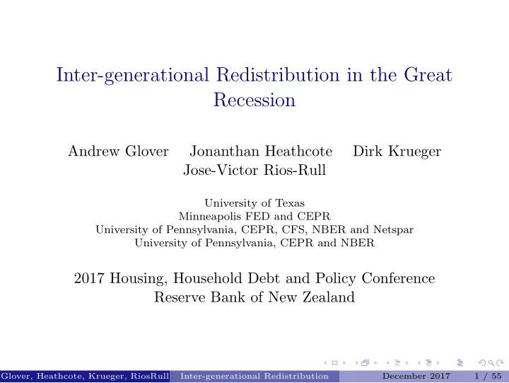 inter generational redistribution in the great recession