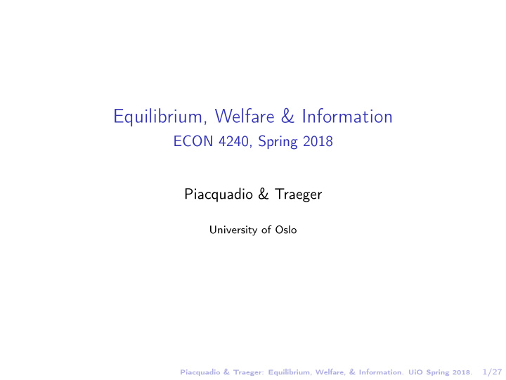 equilibrium welfare information