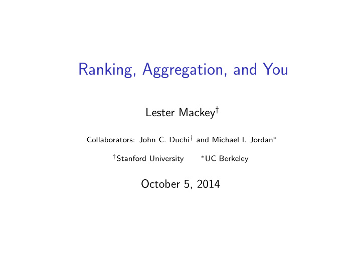 ranking aggregation and you