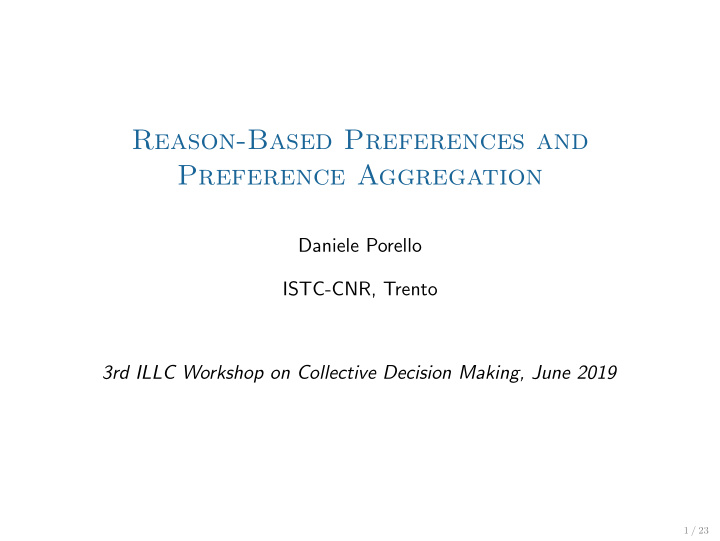 reason based preferences and preference aggregation
