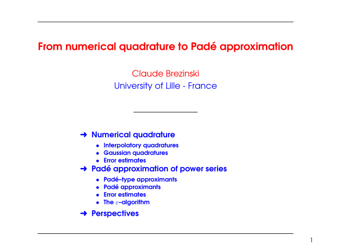 from numerical quadrature to pad approximation