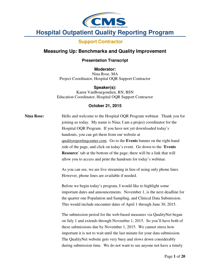 hospital outpatient quality reporting program