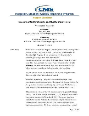 Hospital Outpatient Quality Reporting Program  Support Contractor  Measuring Up: Benchmarks and