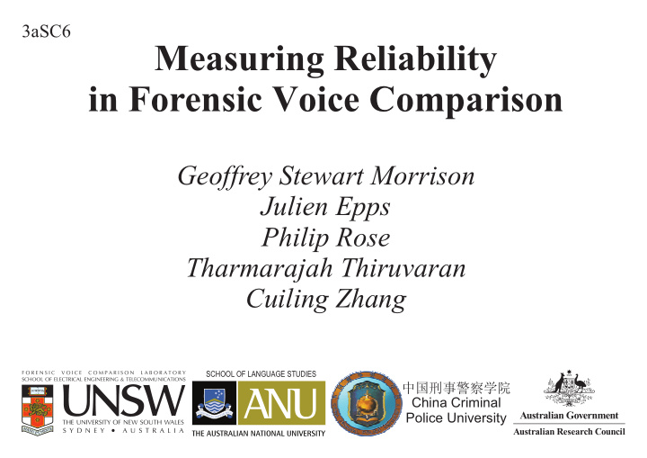 measuring reliability in forensic voice comparison