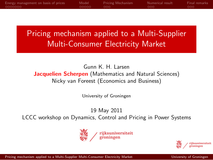 pricing mechanism applied to a multi supplier multi