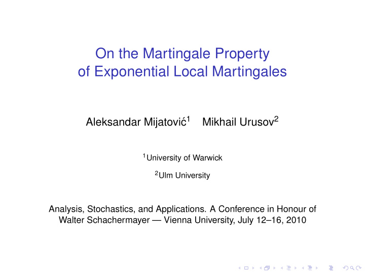 on the martingale property of exponential local