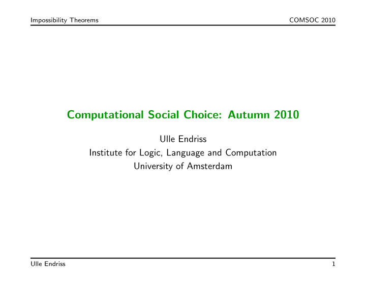 computational social choice autumn 2010