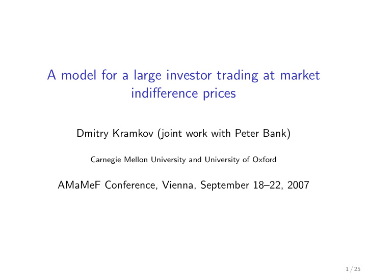 a model for a large investor trading at market