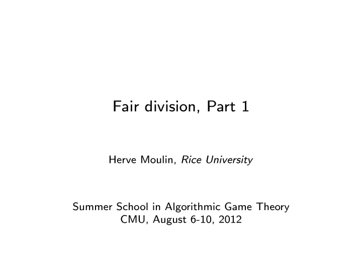 fair division part 1
