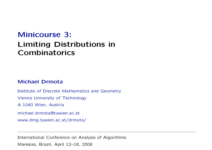 minicourse 3 limiting distributions in combinatorics