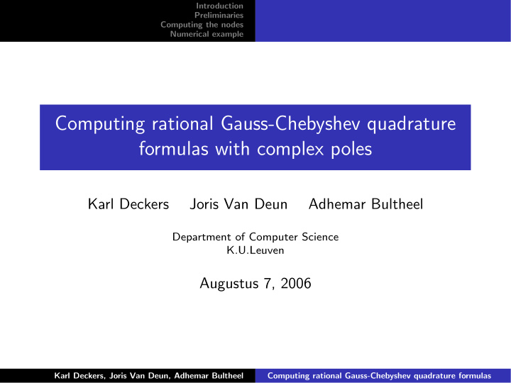 computing rational gauss chebyshev quadrature formulas