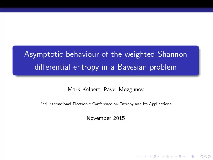 asymptotic behaviour of the weighted shannon differential
