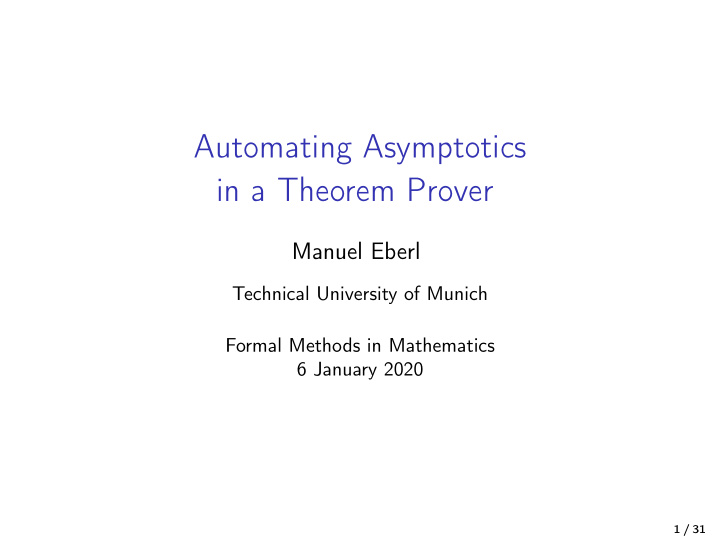 automating asymptotics in a theorem prover