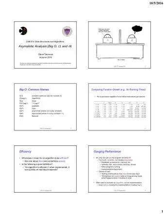10/5/2016  CSE373: Data Structures and Algorithms Asymptotic Analysis (Big O,  , and  )