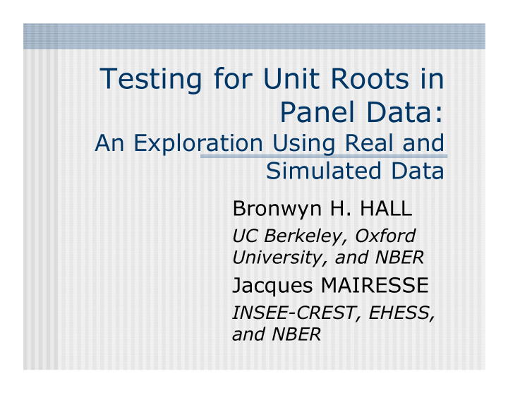 testing for unit roots in panel data