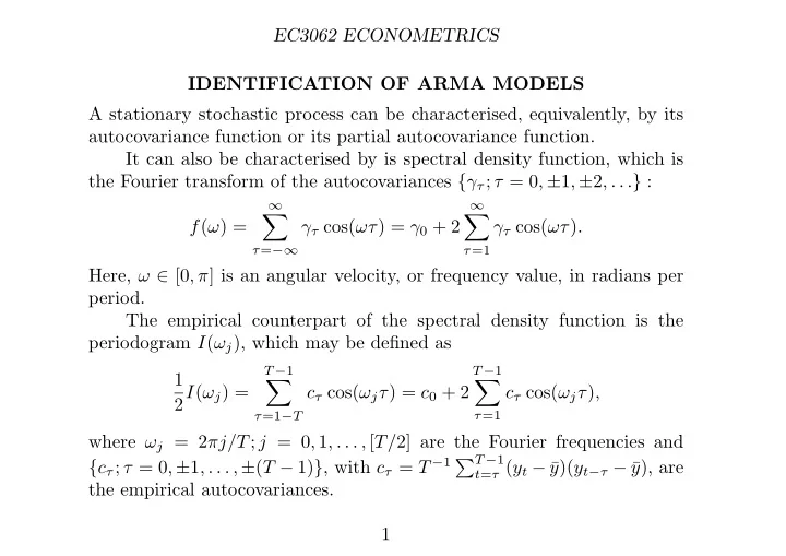 ec3062 econometrics identification of arma models a