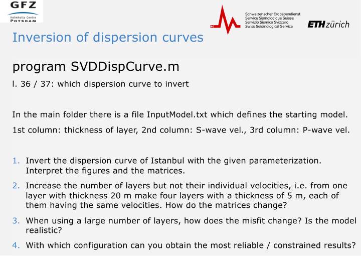 inversion of dispersion curves program svddispcurve m