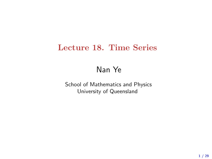 lecture 18 time series nan ye