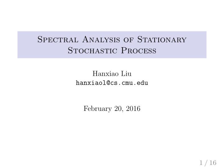 spectral analysis of stationary stochastic process