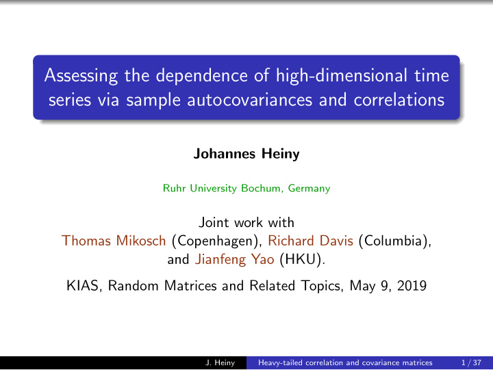 assessing the dependence of high dimensional time series