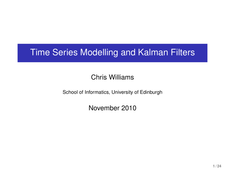time series modelling and kalman filters