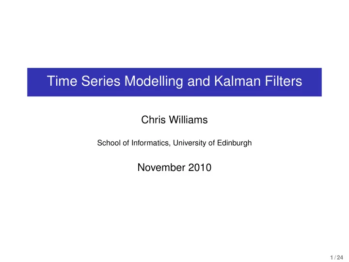 time series modelling and kalman filters