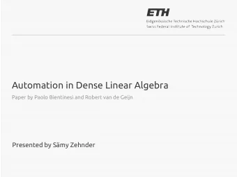 Automation in Dense Linear Algebra  Paper by Paolo Bientinesi and Robert van de Geijn  Presented by