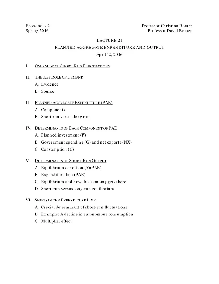 economics 2 professor christina romer spring 2016