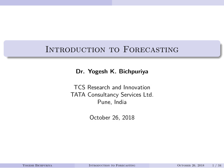 introduction to forecasting