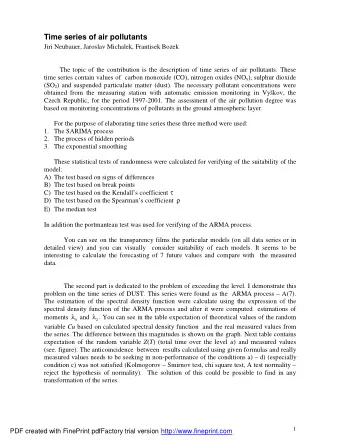 Time series of air pollutants  Jiri Neubauer, Jaroslav Michalek, Frantisek Bozek  The topic of the