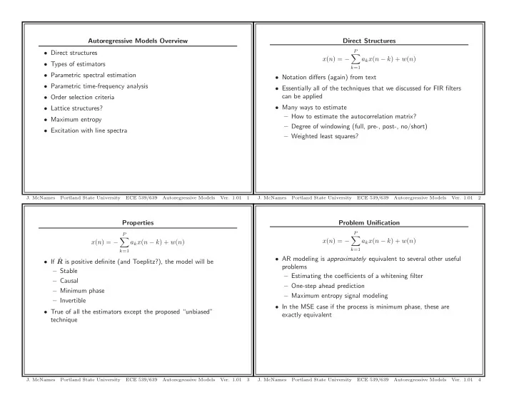 autoregressive models overview direct structures