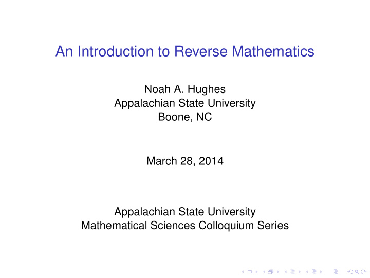 an introduction to reverse mathematics