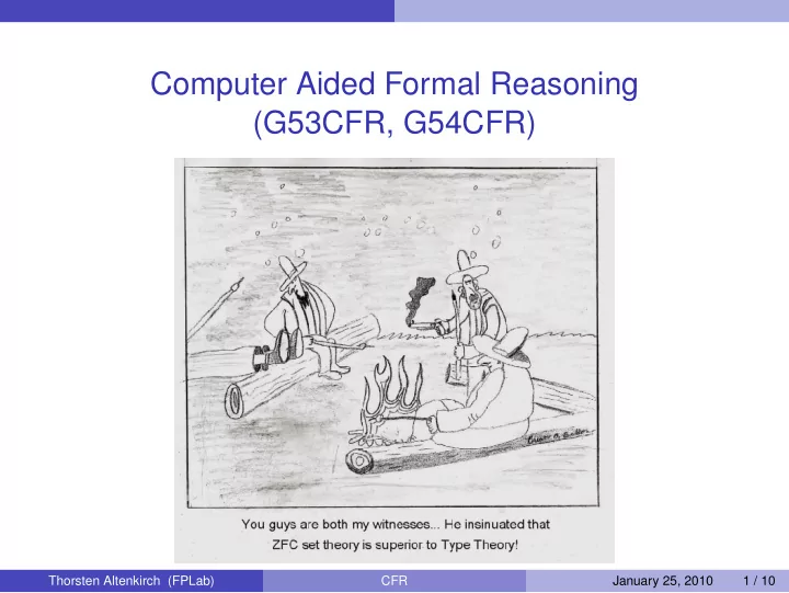 computer aided formal reasoning g53cfr g54cfr
