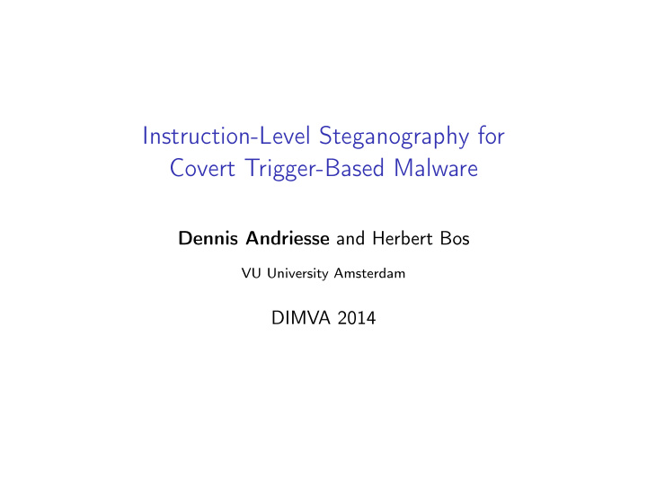 instruction level steganography for covert trigger based