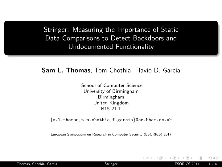 stringer measuring the importance of static data