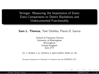 Stringer: Measuring the Importance of Static  Data Comparisons to Detect Backdoors and