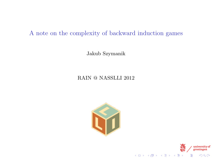 a note on the complexity of backward induction games