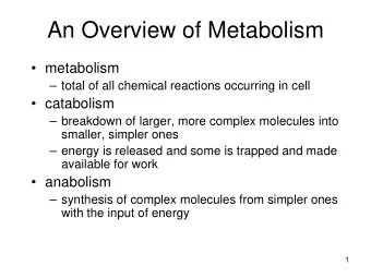 An Overview of Metabolism   metabolism   total of all chemical reactions occurring in cell