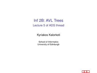 Inf 2B: AVL Trees  Lecture 5 of ADS thread  Kyriakos Kalorkoti  School of Informatics  University