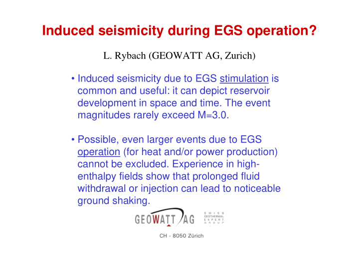 induced seismicity during egs operation