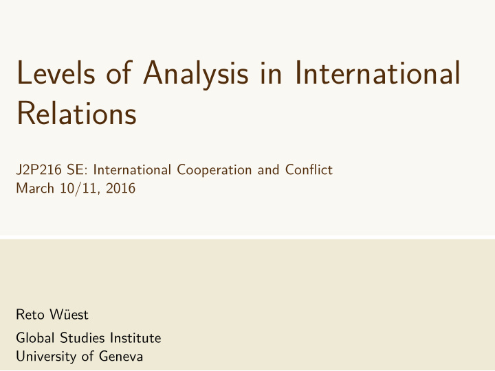 levels of analysis in international relations