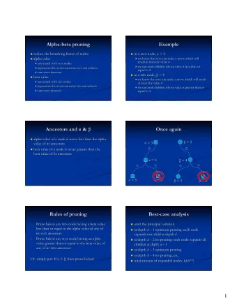 Alpha-  -beta pruning  beta pruning  Example  Alpha  Example  reduce the branching factor of