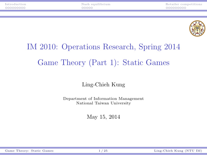 im 2010 operations research spring 2014 game theory part
