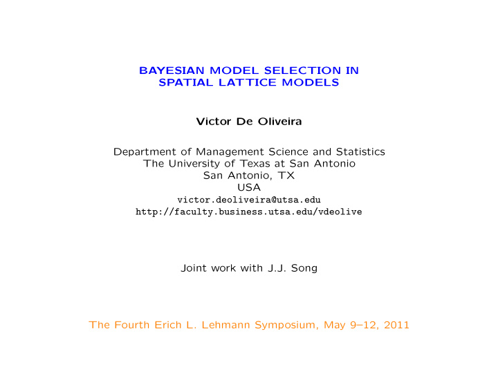 bayesian model selection in spatial lattice models victor