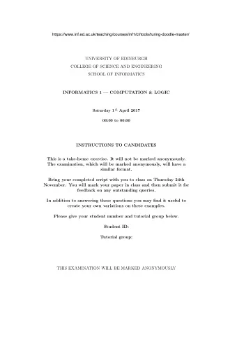 UNIVERSITY OF EDINBURGH  COLLEGE OF SCIENCE AND ENGINEERING  SCHOOL OF INFORMATICS  INFORMATICS 1