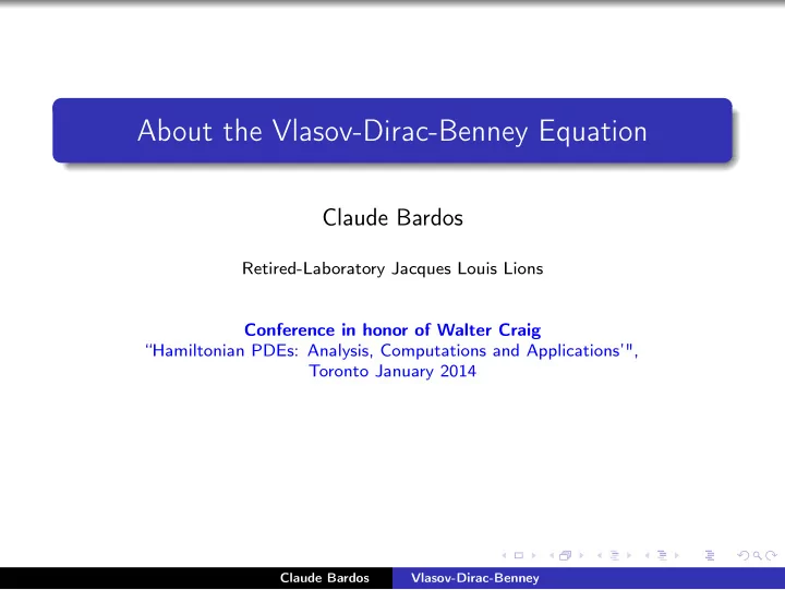 about the vlasov dirac benney equation